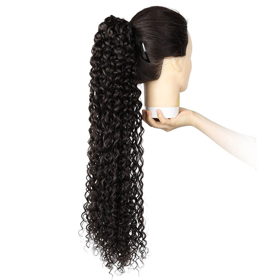 Beauty On Line Jerry Curly Clip in Ponytail Extension 22 Inches Synthetic Drawstring Curly Hair Piece Black Brown Ombre Color