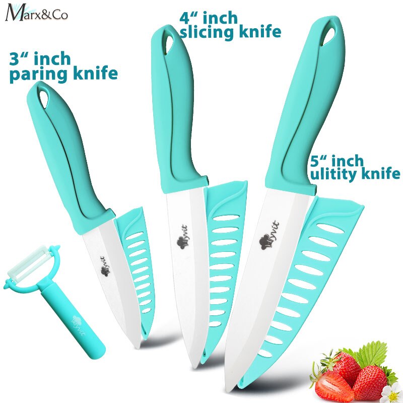 Ceramic Knife 3 4 5 6 inch Knives Kitchen Set White Blade Chef Utility Paring Vegetable Slicing Ceramic Knives With Peeler Set: 345 WATER BLUE