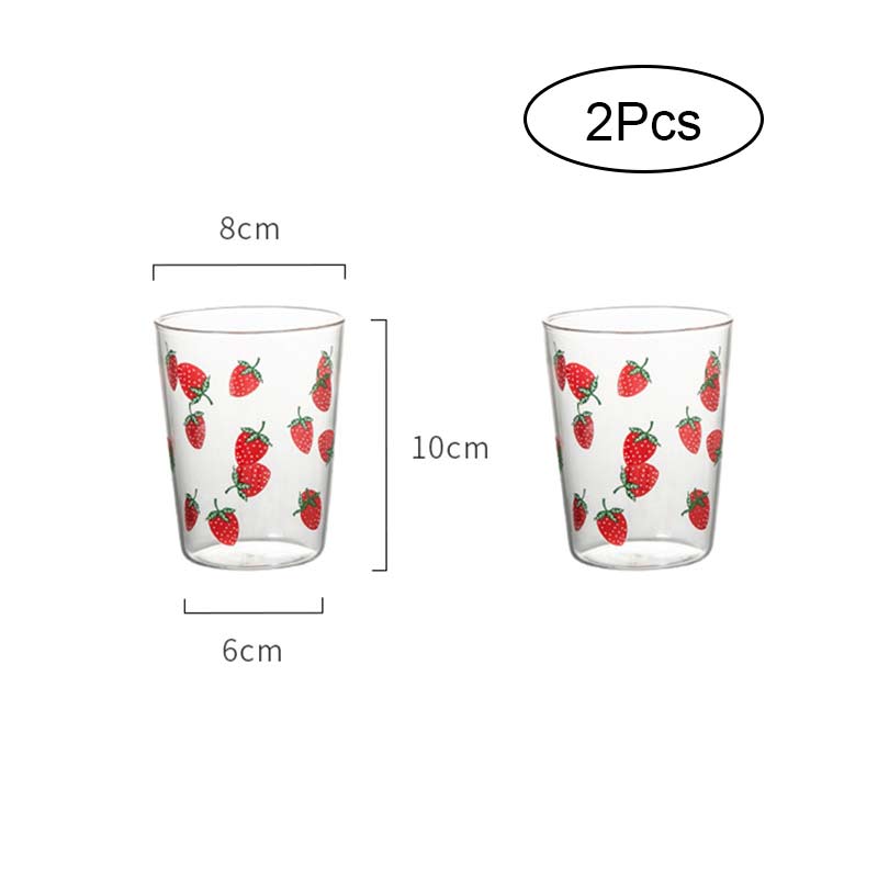 Nordic strawberry glass cup transparent milk cup juice water drinking cup hemmakontor värmebeständig kaffemugg med sugrör: 2 st 350ml