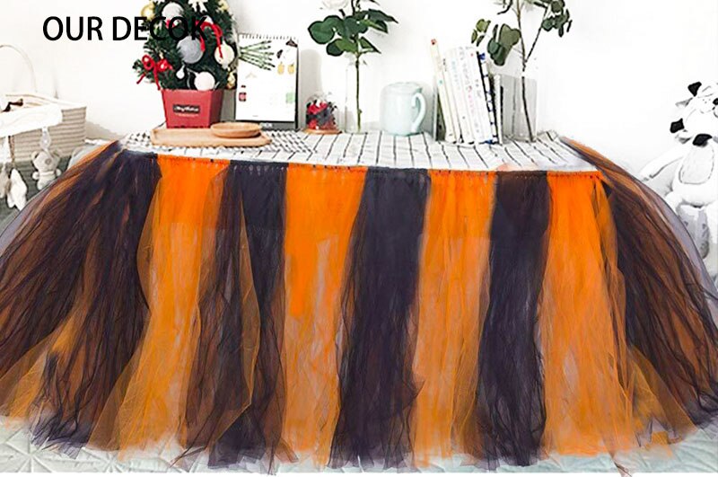 Tulle Tutu Table Skirt Tableware for Wedding Decoration Baby Shower Party Wedding Table Skirting Home Textile Finished Product: Halloween