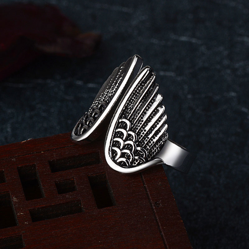 FDLK Vintage Angel Wings Stainless Steel Men's Ring Classic Jewelry Accessories Resizable