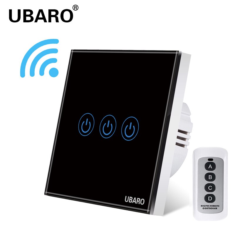 UBARO EU/UK Wireless Remote Control Touch Switch Crystal Glass Panel Remote Interruptor Liz Lichtschalter switches 1/2/3Gang: LG-BW3YX-YF