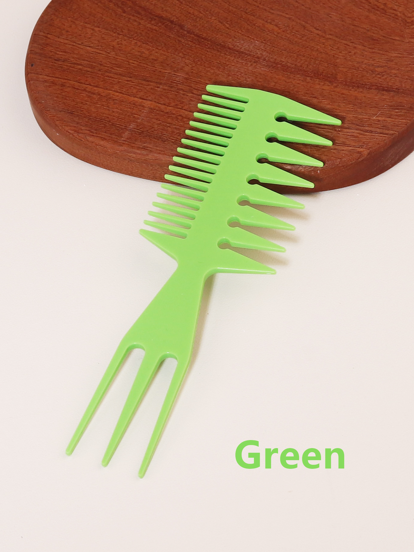 1 cepillo de pelo multifuncional en forma de espina de pescado con de dientes anchos, herramienta de salón con cabeza de aceite africano, peine especial para pelucas de cabello real: Verde