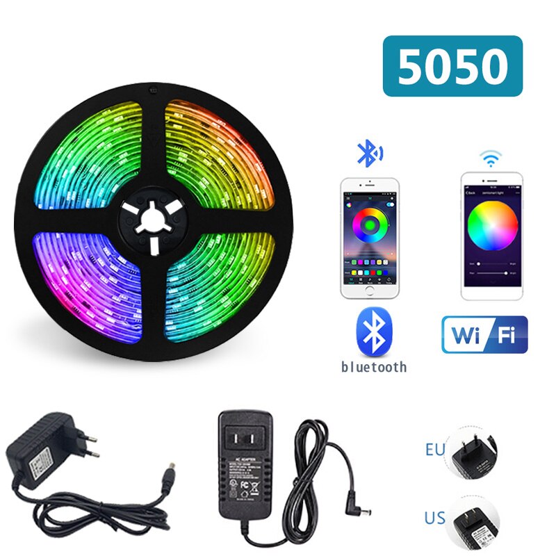 5meters 5050 Kit Bright Waterproof RGB LED Light Strips Lamp light Tape 220V Ribbon Band with Remote Controller