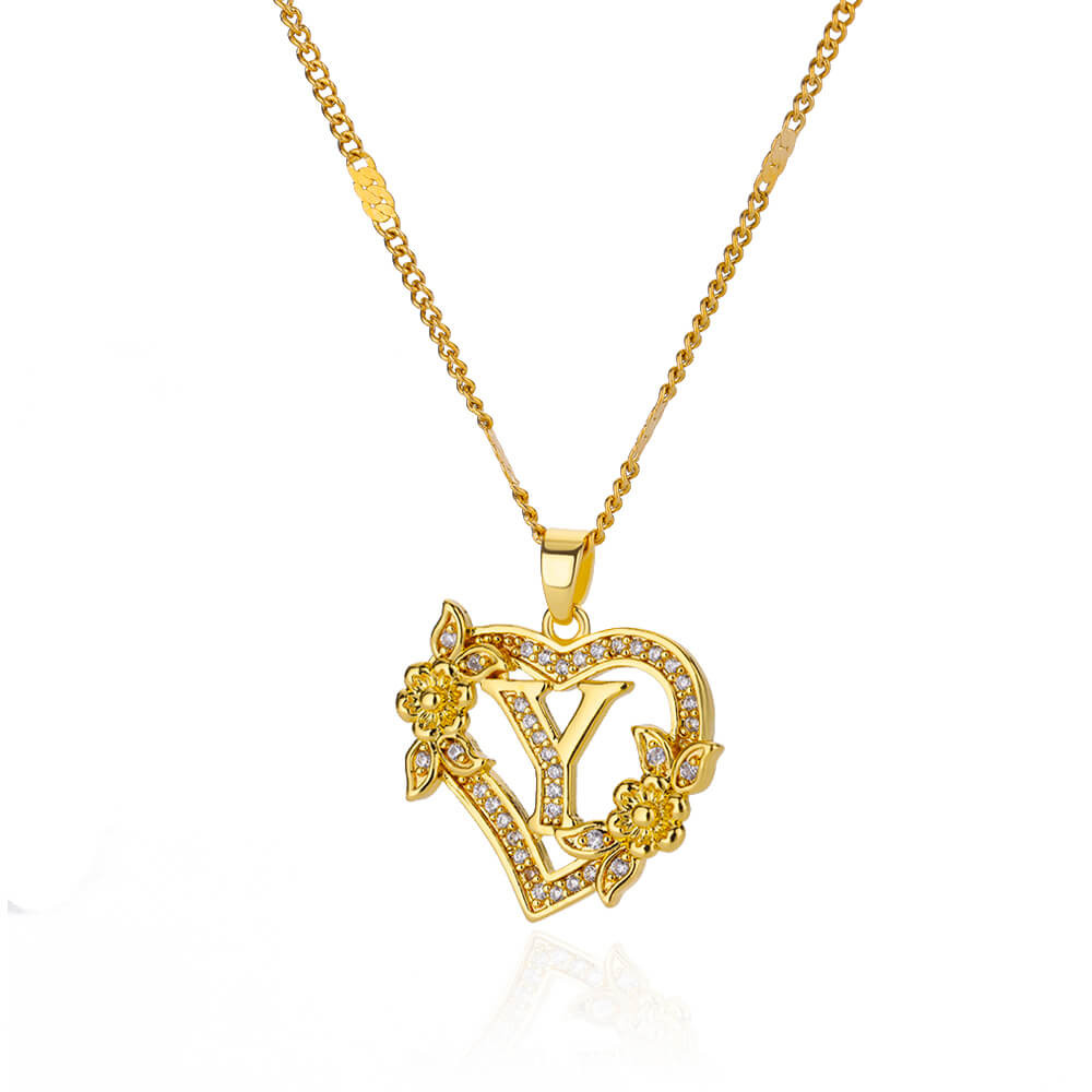 Collares con letras iniciales de corazón para mujer, cadena de acero inoxidable de Color dorado, colgante del alfabeto de A-Z, de joyería de cumpleaños: Oro champán