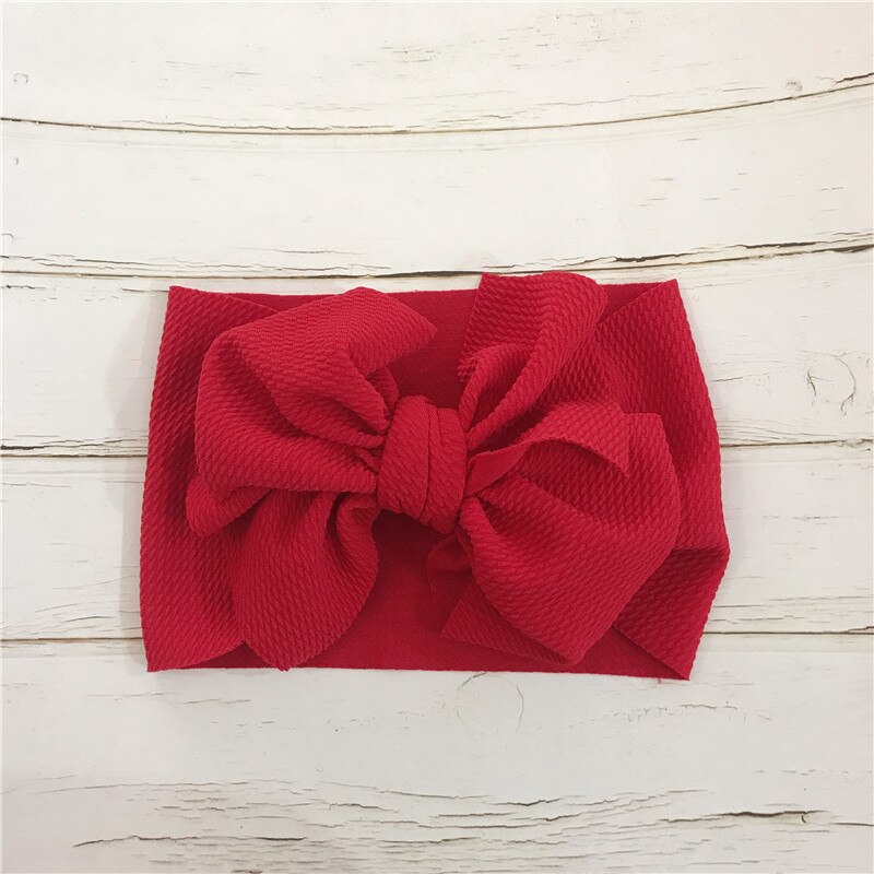 7'' Big Bows Texture Top Knot For Girls Chic Kids Winter Solid Wide Headband Hair Bow DIY Hair Accessories Head wrap: Red