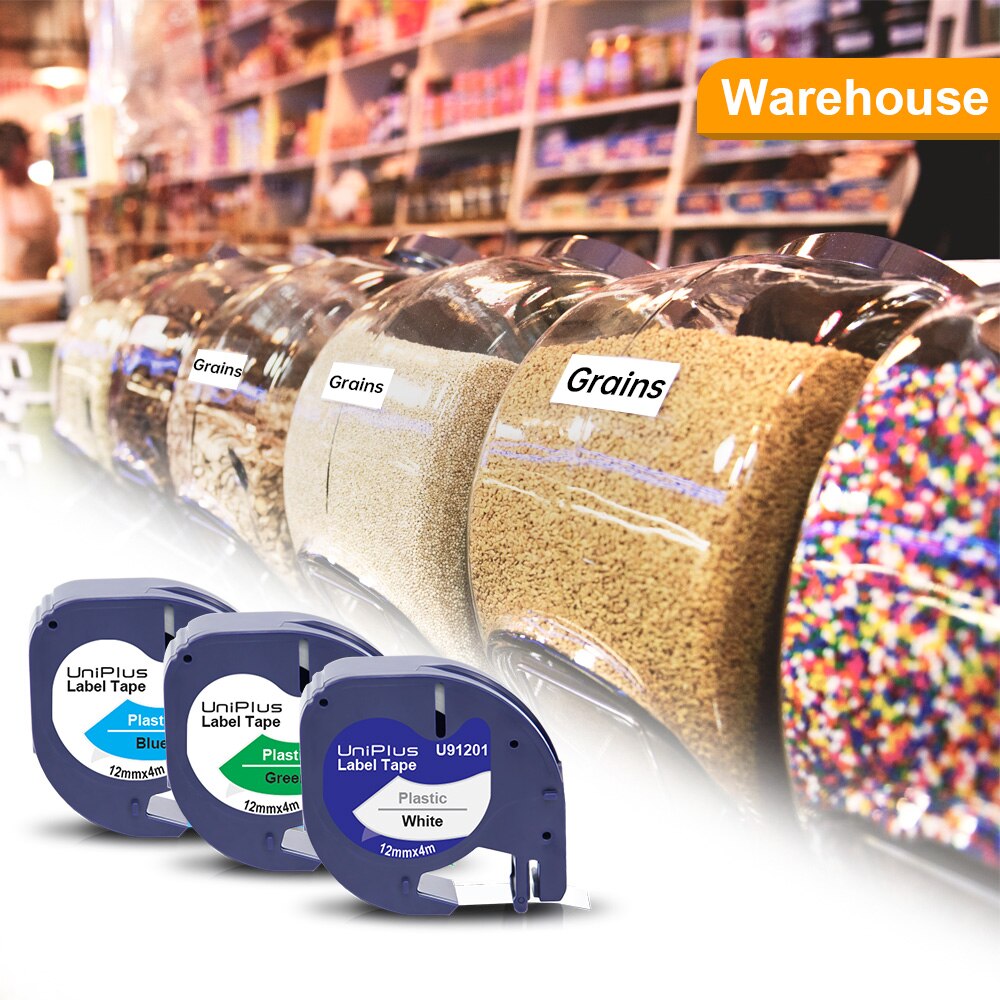 UniPlus 91202 Black on Yellow Tape Compatible Dymo Label Tape 91332 91222 12mm Plastic for Letratag LT Label Printer LT-110T XM