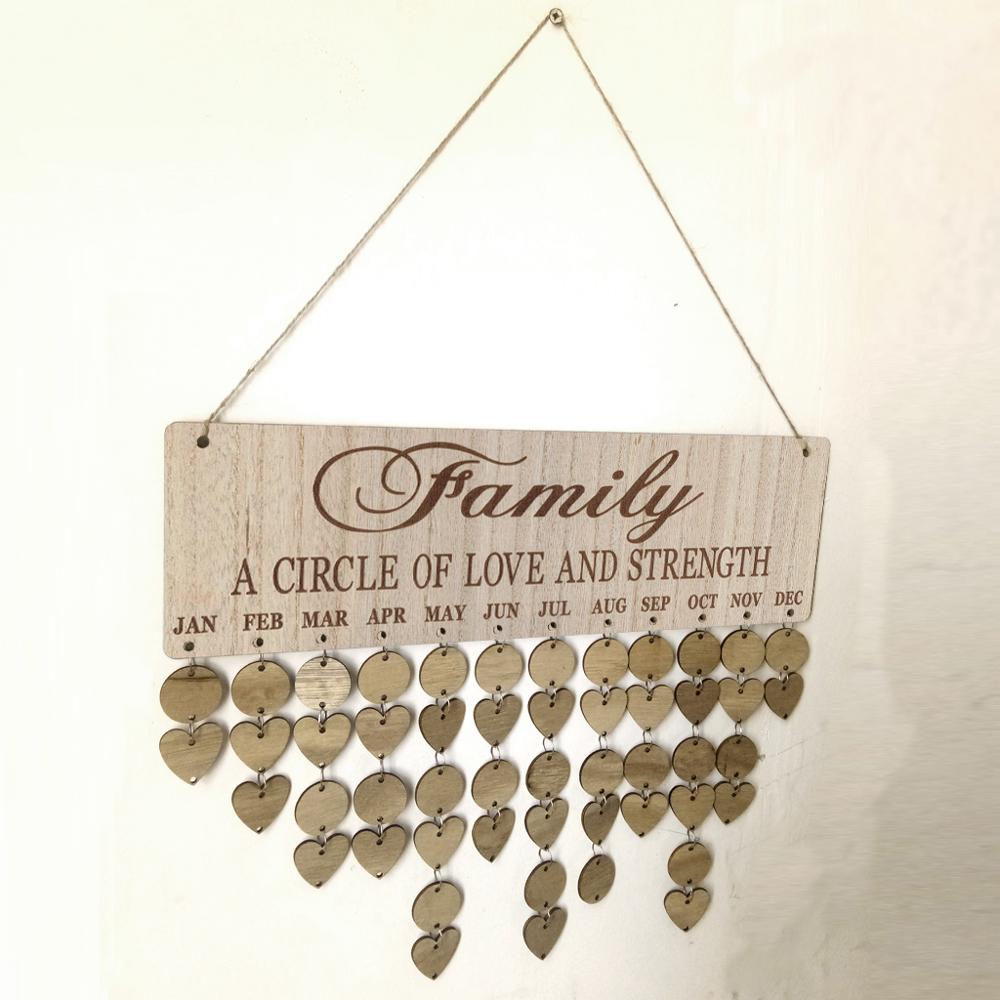 Calendario de recordatorios de cumpleaños familiar, tablero de madera artesanal, placa colgante de pared Vintage para el hogar, y decoraciones de