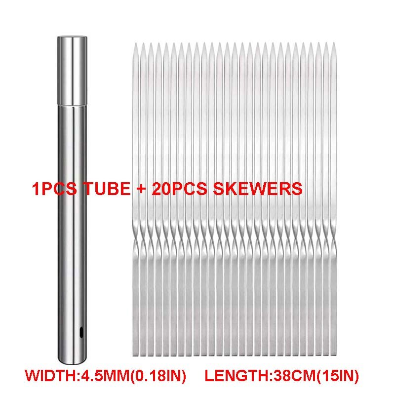 40CM plat Barbecue brochette inox Barbecue brochettes avec Tube réutilisable aiguille bâton pour Barbecue griller Barbecue accessoires: 30PCS  38CM  4.5MM