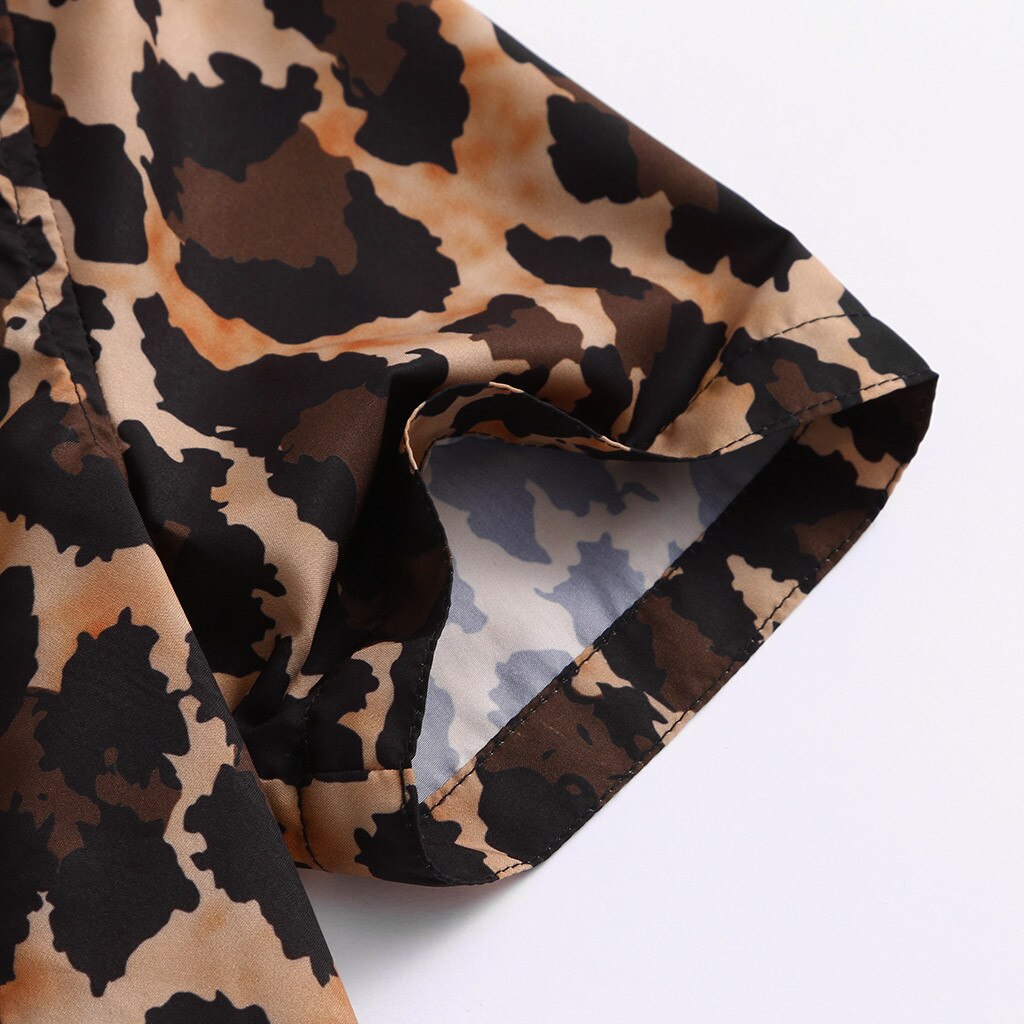 Camisas masculinas camisas masculinas camisas masculinas lapela leopardo manga curta camisa superior blusa chemise homme streetwear #622