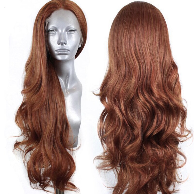 Perruque Lace Front Wig synthétique Body Wave longue brune, perruque en Fiber de haute température pour femmes, perruque Lace Wig Free Part