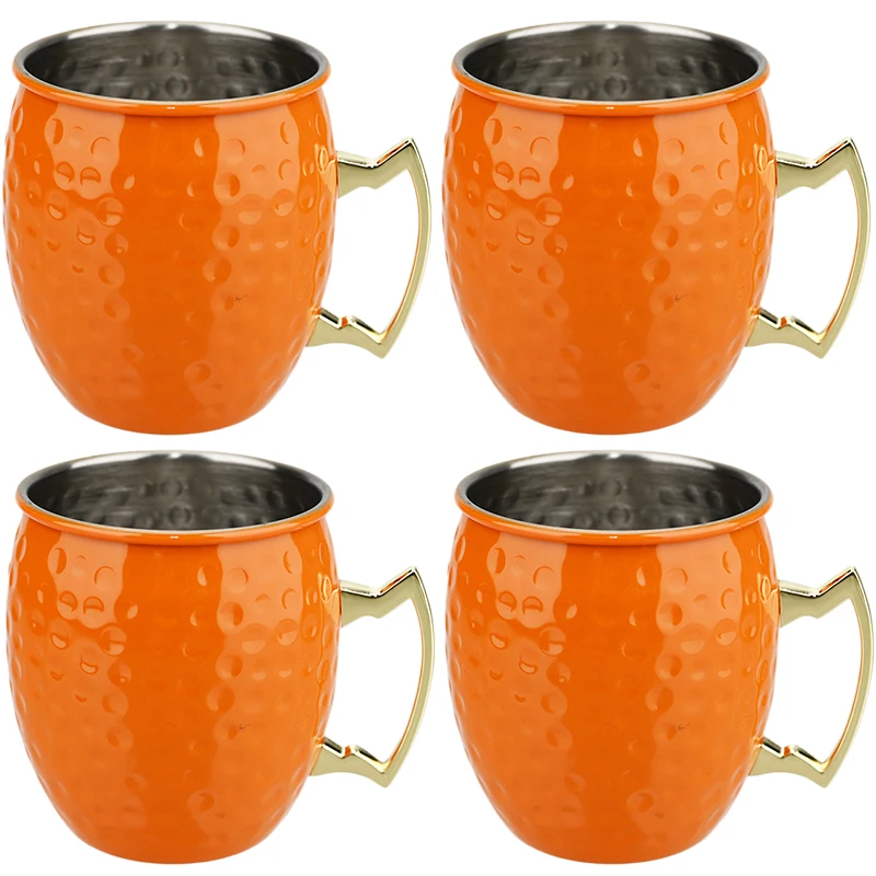 4Pcs Stainless Steel Hammered Point Cocktail Mug Non-Slip with Gold Handle Drum Mug for Home and Bar Drinking Mule Mugs