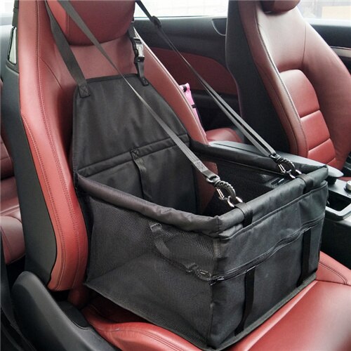 Panier de transport chat chien de luxe | Siège de voiture pour petits chiens, pliable rehausseur de voiture avec boucle de sécurité, accessoires de voyage pour voiture pour animaux de compagnie: Black