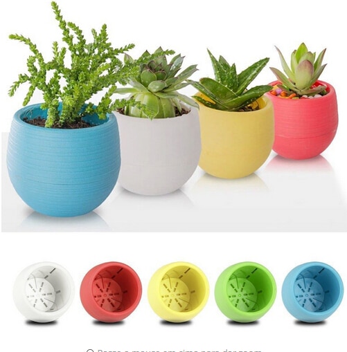 Mini Colourful Round Plastic Plant Flower Pot Garden Home Office Decor Planter Desktop Flower Pots