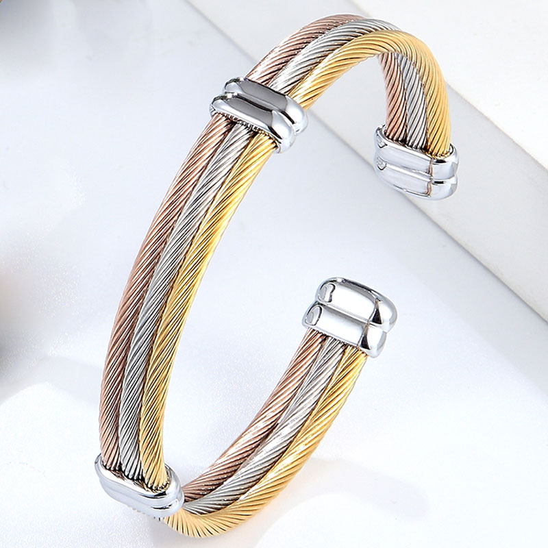 4 stilarter kabel armbånd justerbar størrelse manchet armring til kvinder fjeder wire line titanium stål smykker