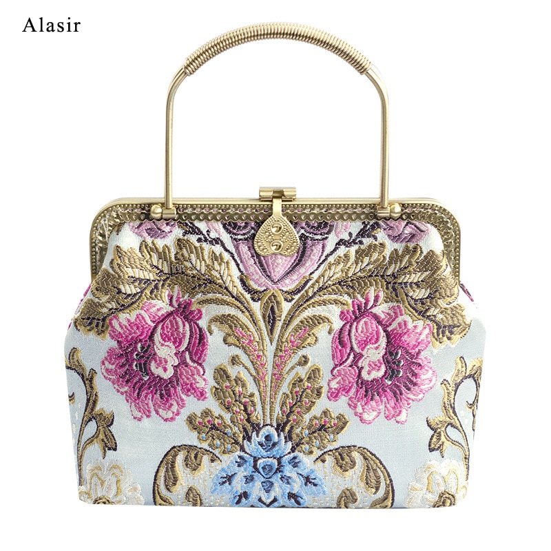 Alasir Style Vintage dames sac à main Cheongsam Style Antique femmes sac Style chinois brodé fleurs cadre sac