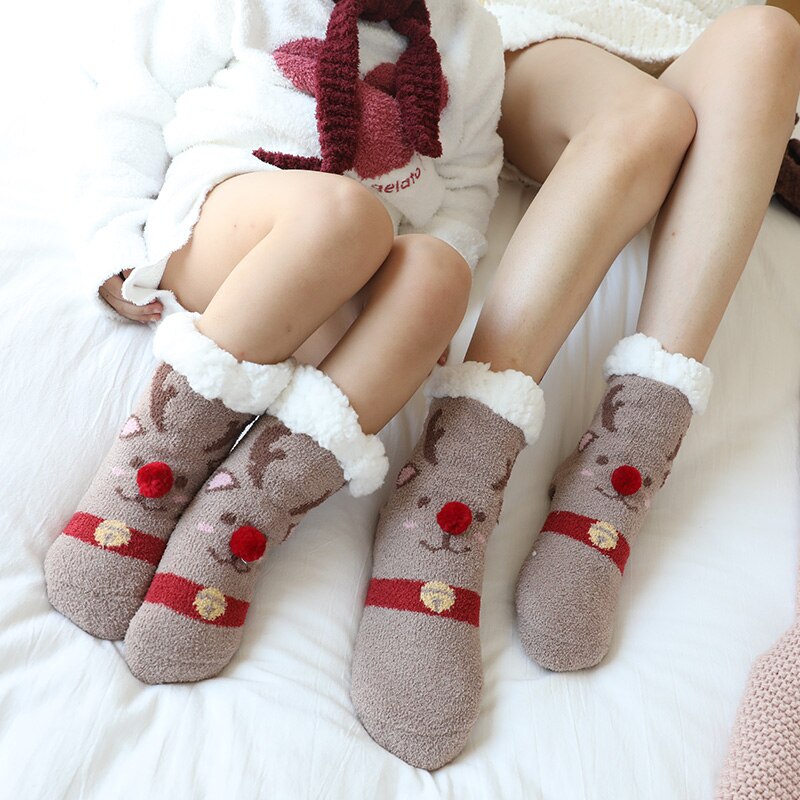 Kids Anti Slip Cashmere Christmas Socks Toddler Child Boys Girl Baby Winter Thick Warm Cartoon Animal Parent-child Thermal Sock