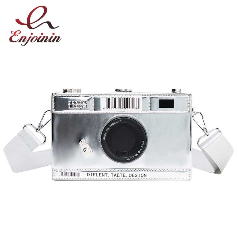Sølv & sort retro kamera stil kvinder punge og håndtasker crossbody taske kvindelig skuldertaske afslappet clutch taske bolsas