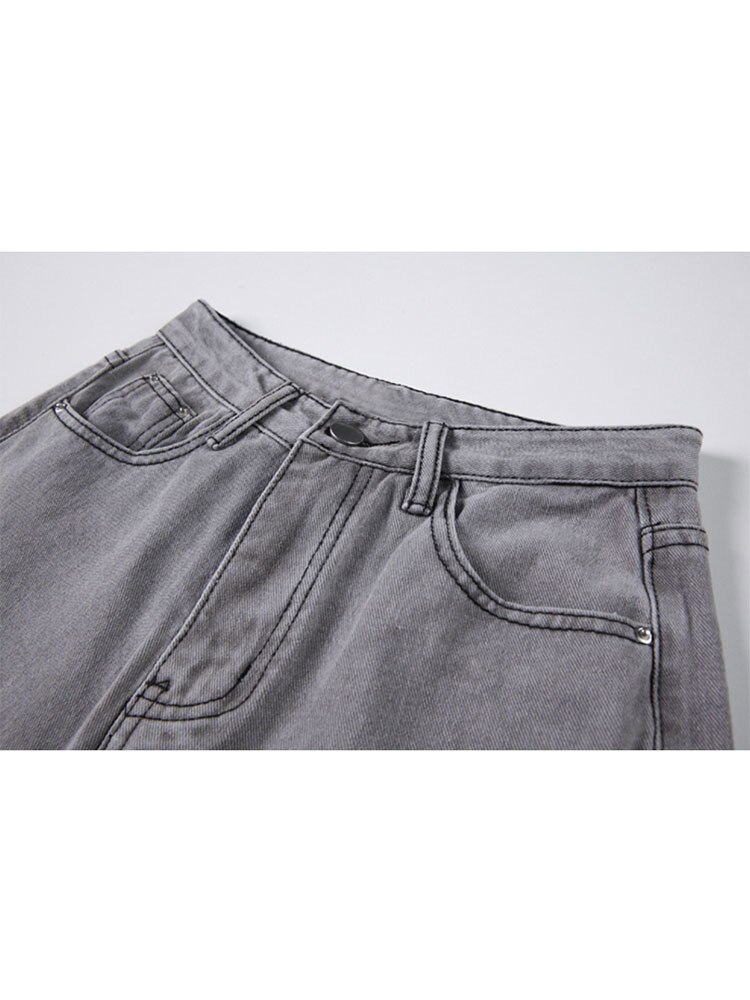 High Waist Grey Ripped Jeans Women Streetwear Baggy Harajuku Wide Leg Jeans Female Trousers 2022 Vintage Straight Long Pants