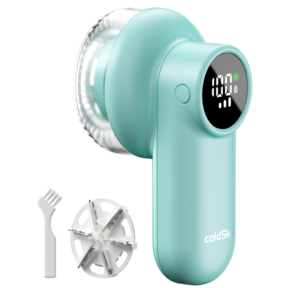 coldSky Rechargeable Lint Shaver with Digital Display Fabric Shaver Sweater Shaver 3-Speeds with 6-Leaf Blades for Clothes Sofa: green