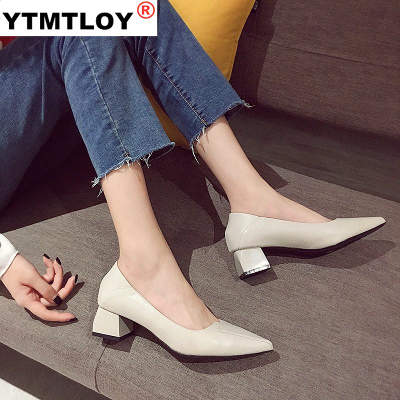 Chaussures simples femmes bouche peu profonde confortable cuir souple chaussures femmes printemps et été travail sauvage pointu talons hauts