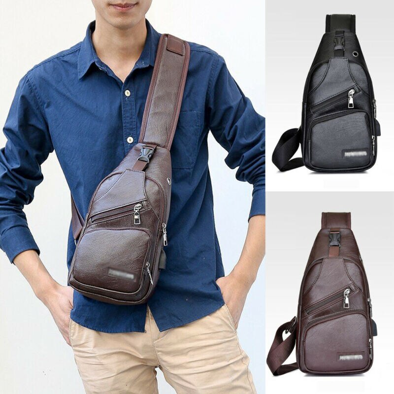 FANDARE Unisex Sling Bags Chest Shoulder Bag Small Daypack Women Men Crossbody Bags Cover Pack Backpack Casual Daypack for Travel Hiking Bicycle Sports Gym Daypack with Earphone, Black