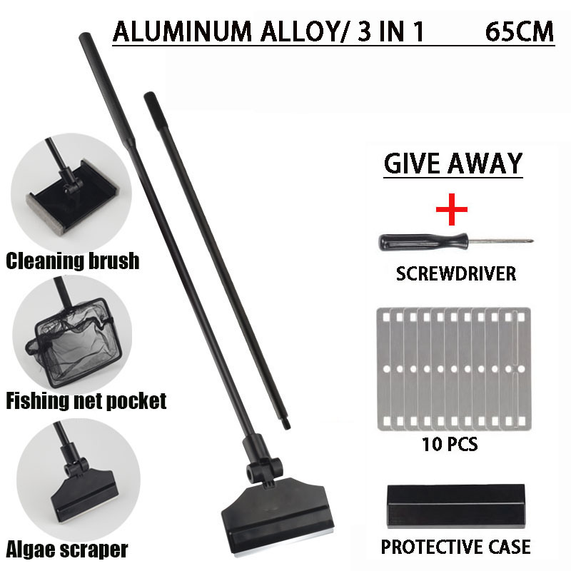 Aquarium stainless steel fish tank algae removal scraper blade aquatic plants aquatic cleaning multifunctional cleaning tool set: C-Three in one suit