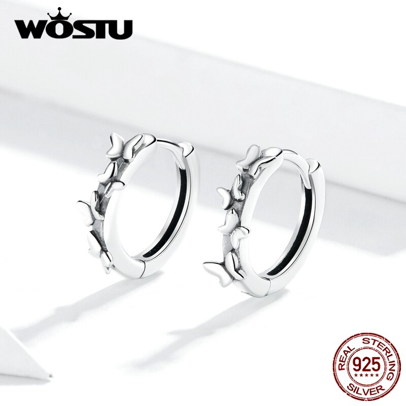 WOSTU Tiny Butterfly Hopp Earrings Authentic 925 Sterling Silver Small Earrings For Women Wedding OL Style Jewelry CQE927