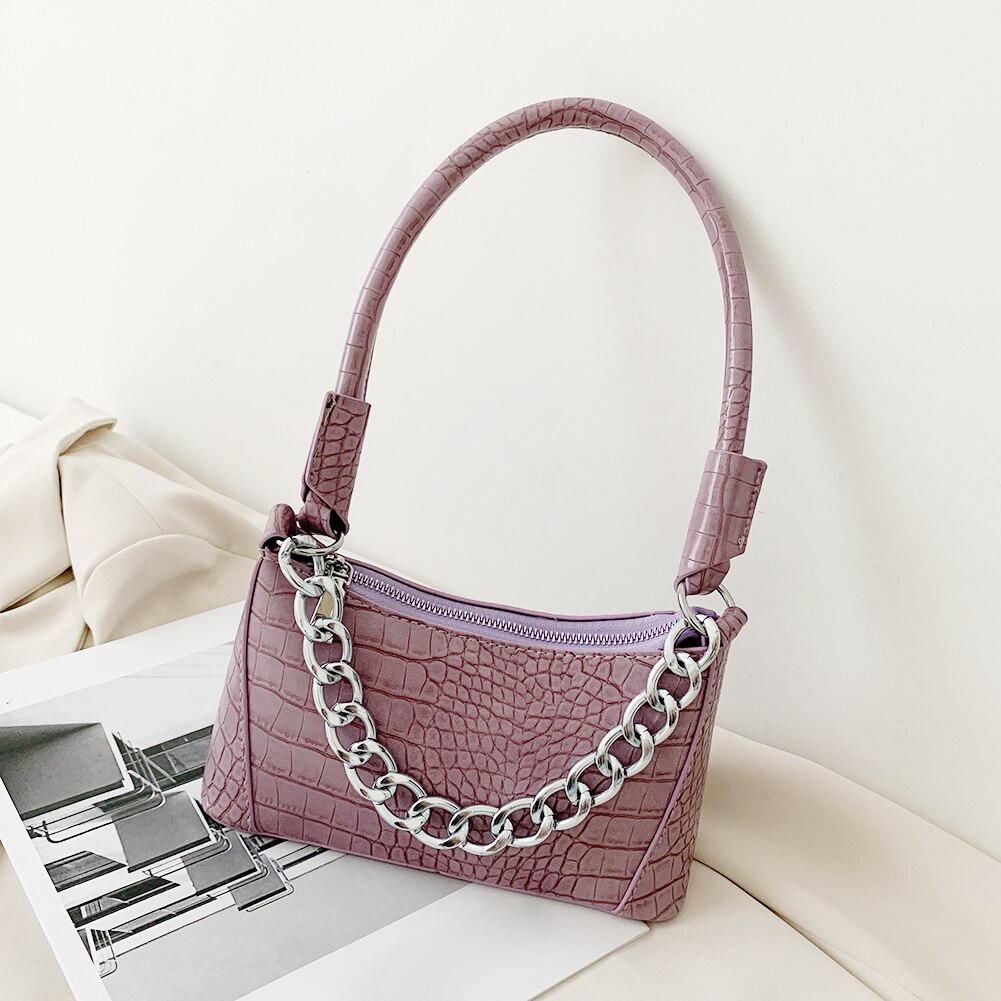 Dikke ketting kleine pu leren schoudertassen voor dames, handtassen met krokodillenmotief voor reizen