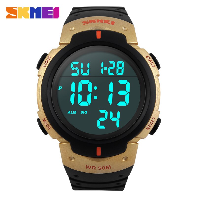 Sporthorloges voor heren, merk skmei, multifunctionele wekker, chronograaf, waterdicht, digitaal horloge voor heren, reloj hombre relogio: Goud