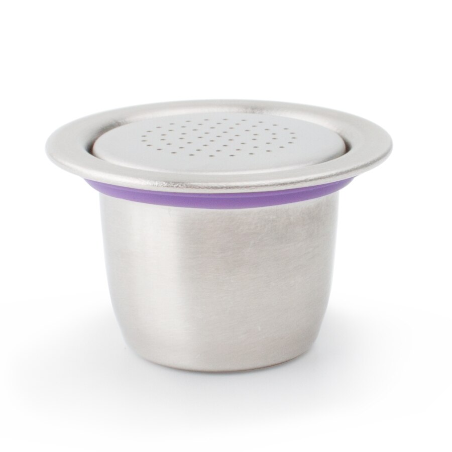 stainless steel capsule fit for nespresso refillable resuable coffee machine cup pod purple ring: 1 cup 1 lid