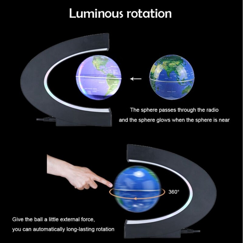Globe flottant Globe magnétique carte du monde Globes de lévitation magnétique c-frame Led Globe bleu anglais pour les enfants