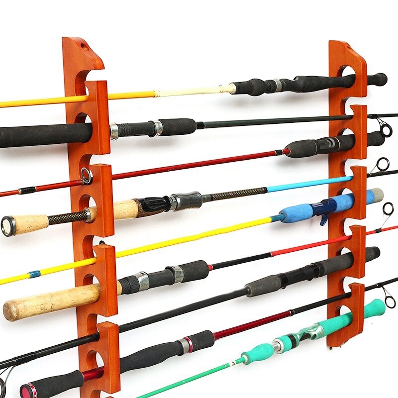 Solid Pine Horizontal Ceiling Rack for Fishing Rod Storage, Holds Up to 9 Fishing Rods