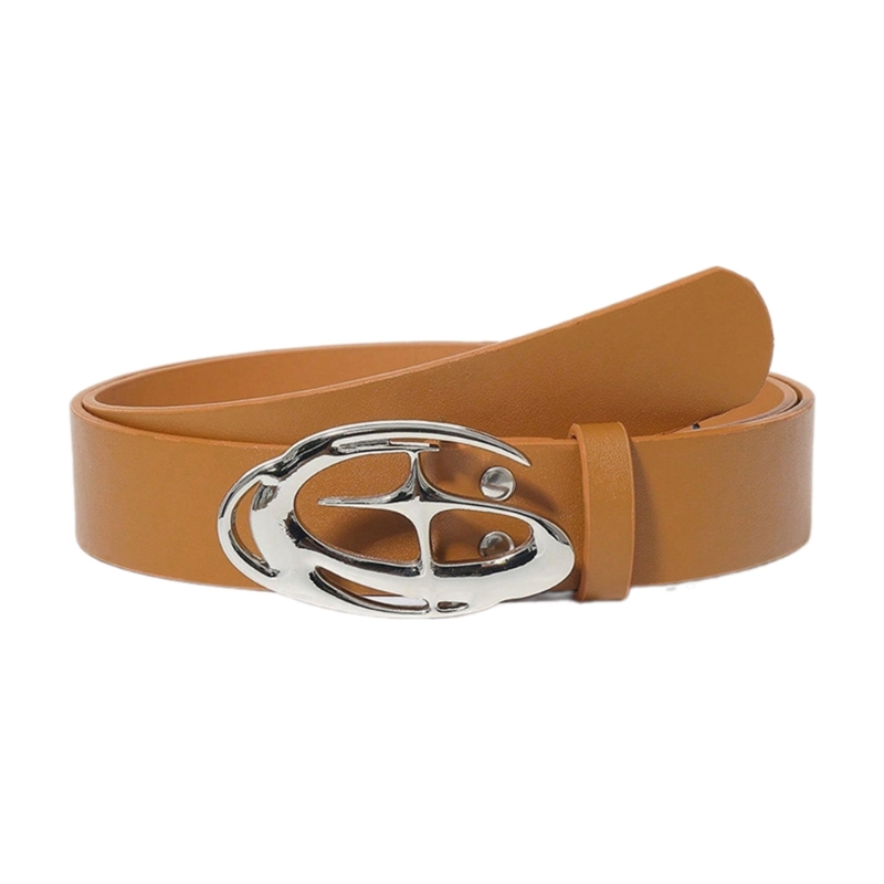 Corrente cintura fina simples fivela redonda para mulheres casual usar cinto decorativo cinto magro vestido jóias: CAMEL