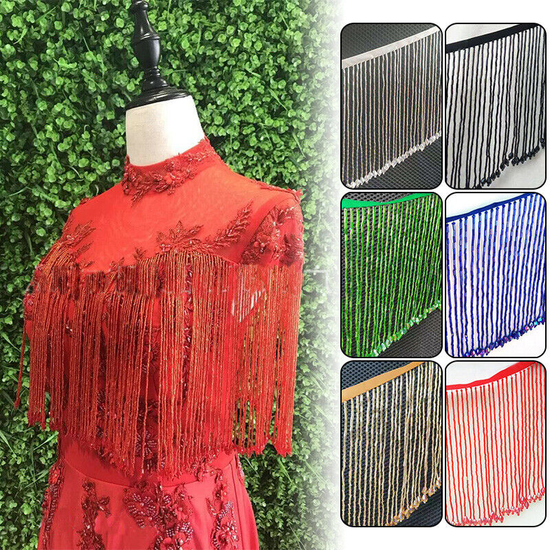 1 Yard Bling Sparkle Kralen Fringe Trim 15 cm Charm Kwastje Fringe Zware Kralen Glazen Buis trimmen DIY Jurk kostuum