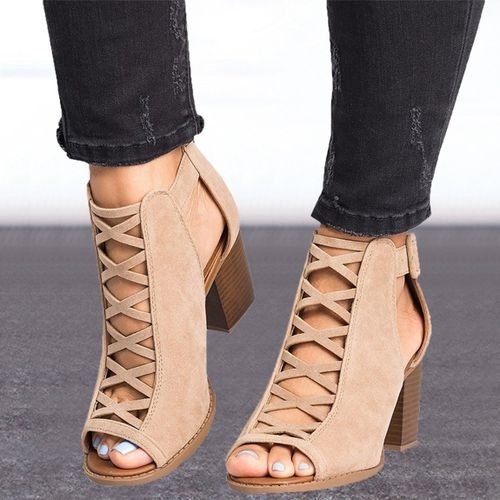 Sandalen Frühling Sommer Damen Frauen Keil Sandalen Fisch Mund Hohl Roma Schuhe Dame Schuhe Plattform Schwarz: Beige / 37