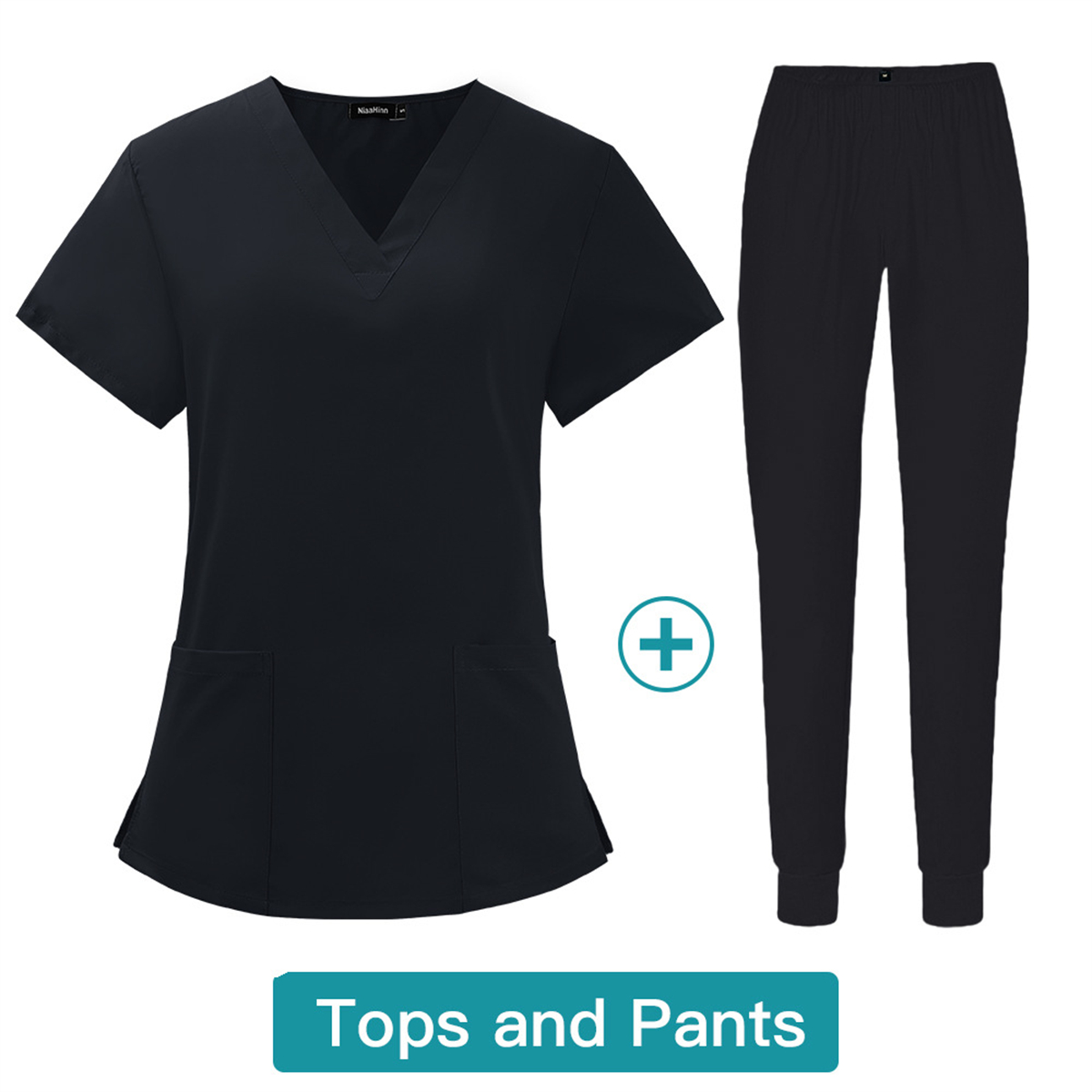 Kurzarm V-ausschnitt Anzug Frauen Solide Sommer Neue In Arbeit Kleidung Arzt Krankenschwester Pet Krankenhaus SPA Peeling Set Weibliche Medizinische Uniformen: S / Black