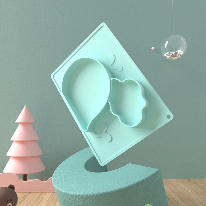 Plato de silicona con ventosa para niños, plato de alimentación de Gel de sílice con dibujos de cangrejo y ballena: green whale