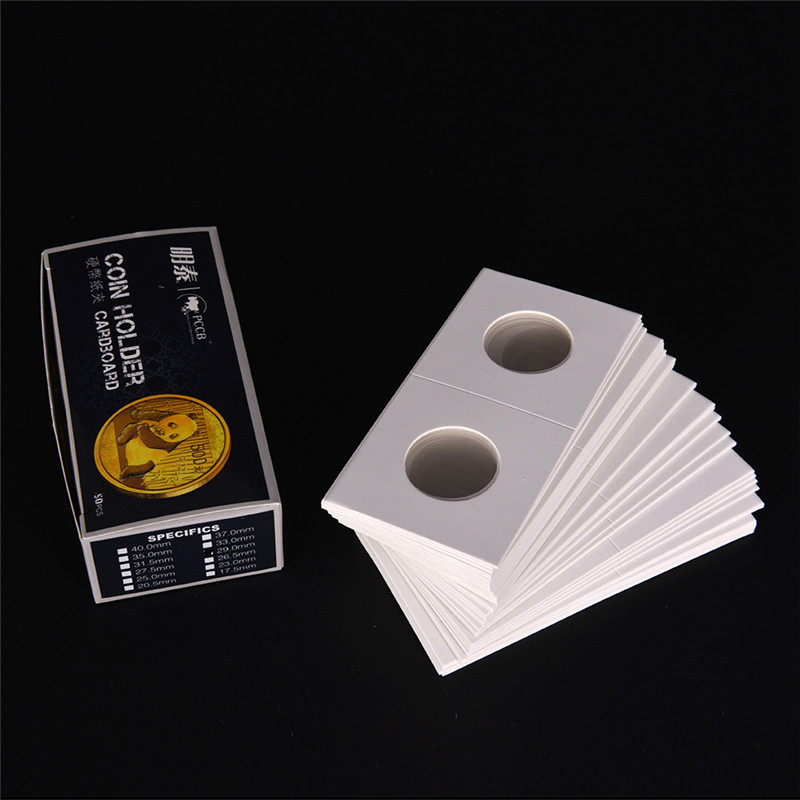 50Pcs White Cardboard 2x2 Mylar Coin Holders with Storage Box Holder