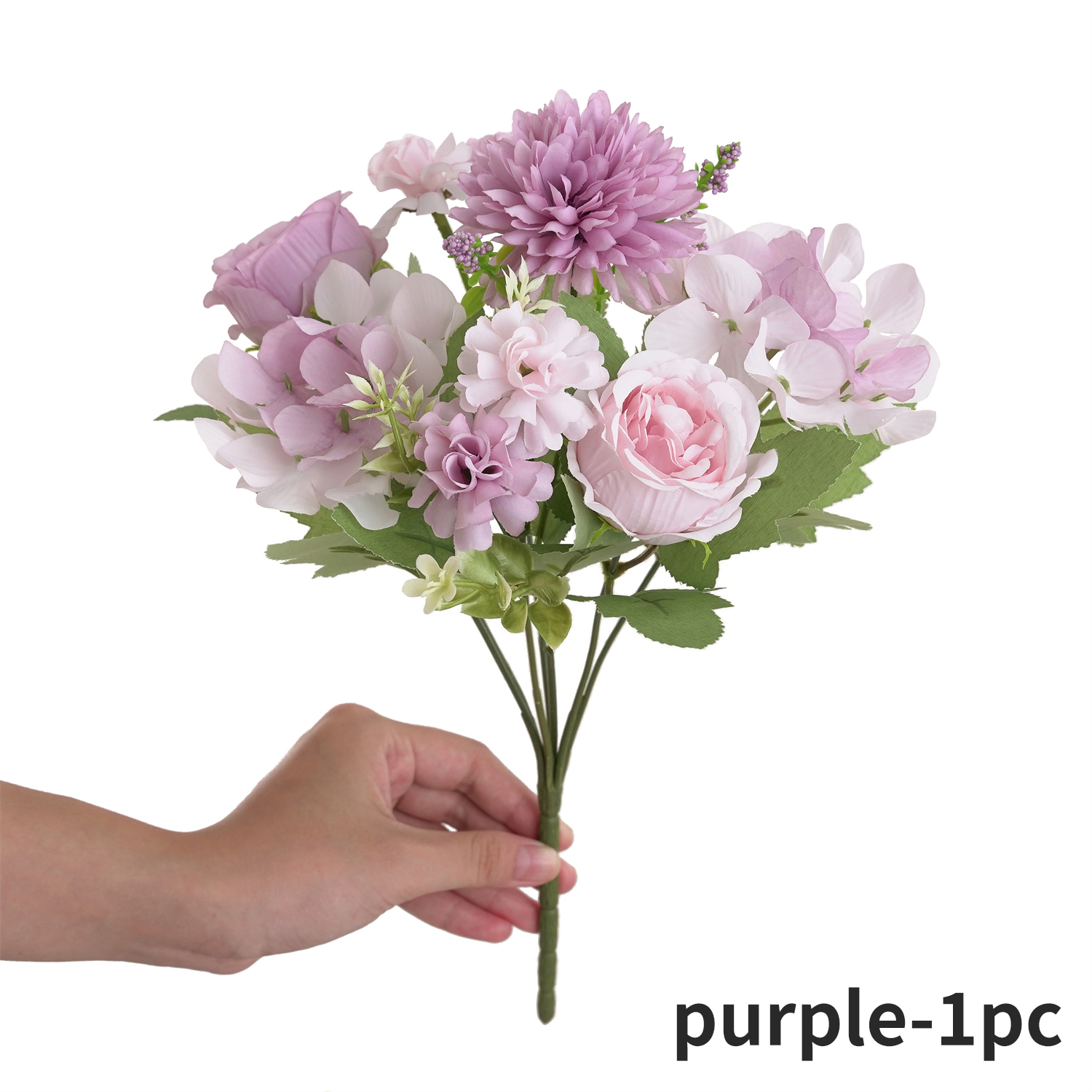 Ramo de flores artificiales realista de 1/4 Uds., ramos reutilizables de hortensias y crisantemos de peonía sintética con tallo, decoración para la habitación del hogar: Morado