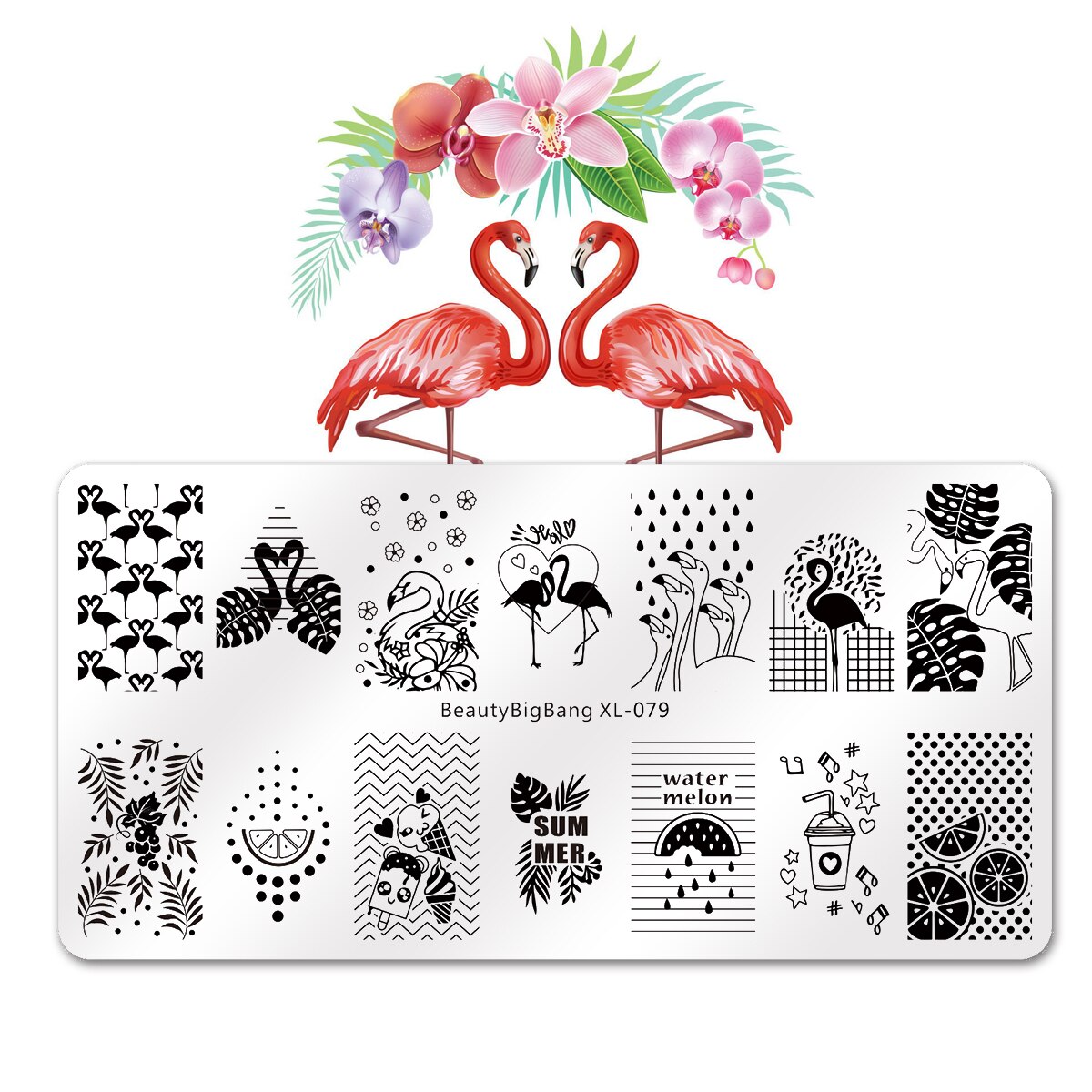 BeautyBigBang sirena del árbol de coco de placas de estampado para manicura sello plantillas 3D molde de estampado geométrico plantillas de manicura: C
