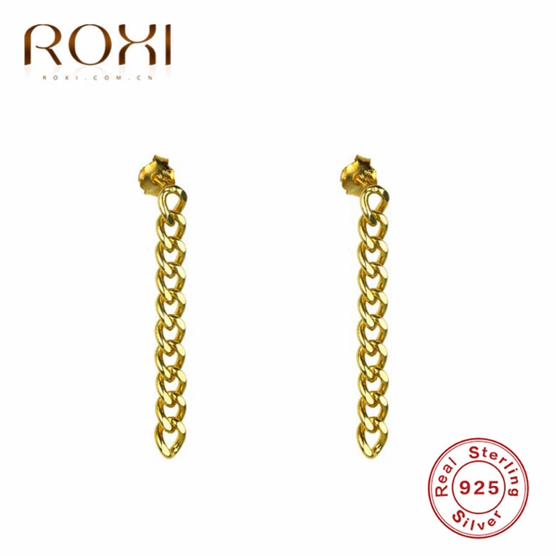 ROXI 925 Sterling Silver Earrings Long Link Chain Earrings Jewelry Punk Style Tassel Dangle Earrings for Women Girl Brincos