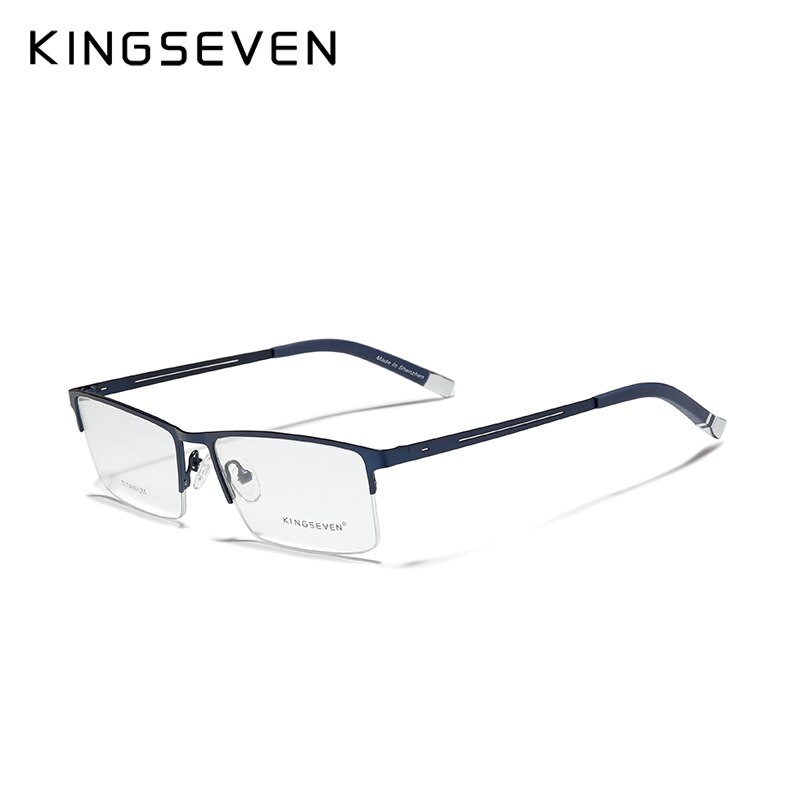 Kingseven Titanium Legering Optische Brilmontuur Mannen Vierkante Bijziendheid Recept Brillen Mannelijke Metalen Brillen: Blue