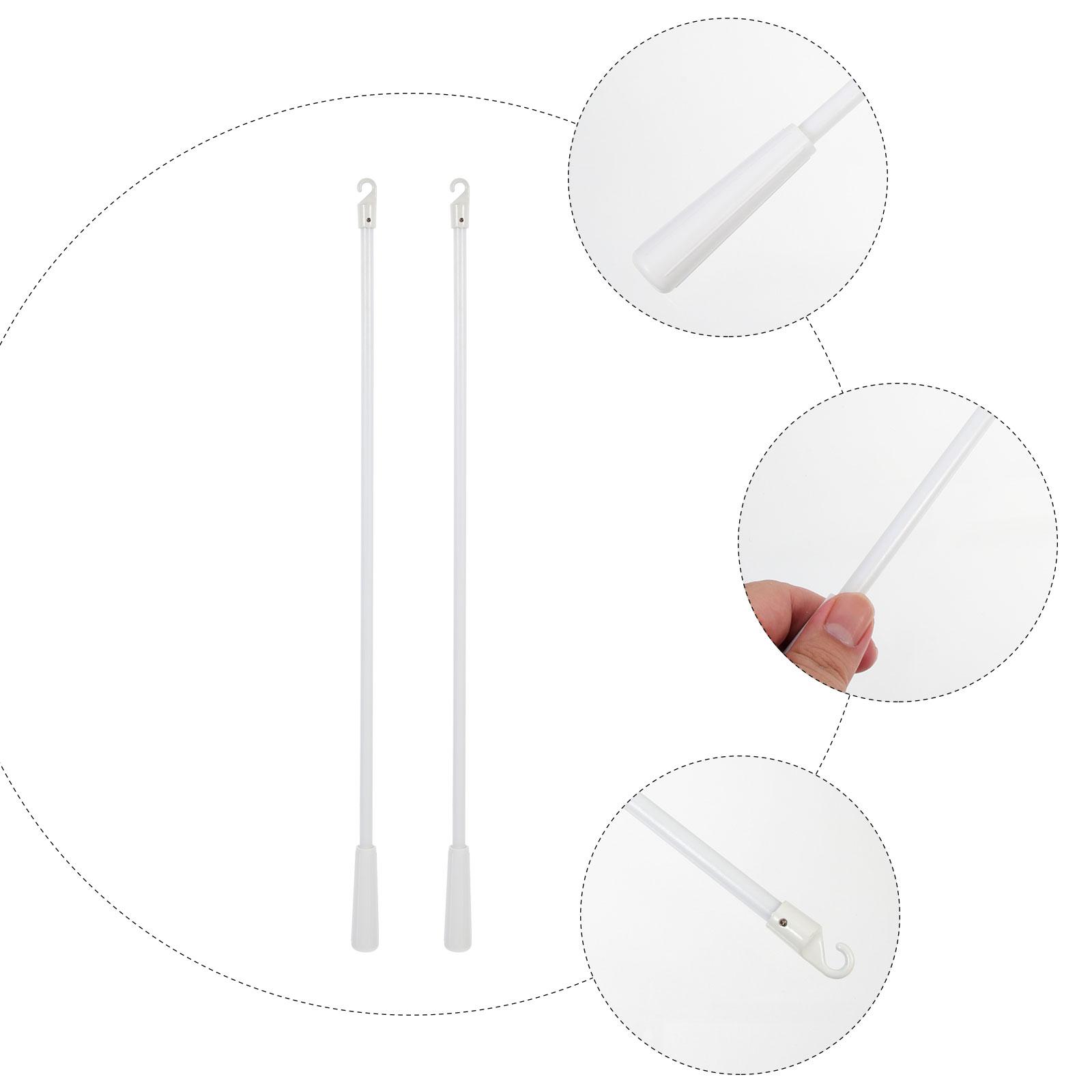 2 Stück 17-Zoll-Vertikaljalousien-Kippstangen aus weißem Fiberglas mit Haken, ausziehbare Vorhänge, Zugvorhänge, Zubehör, einfache Installation