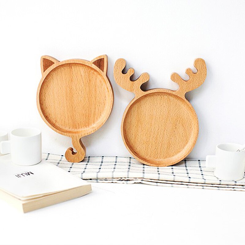 Christmas Dinner Plates For Kids Wooden Children Tableware Wood Dish Plate Wooden Earing Utensils With Spoon And Fork