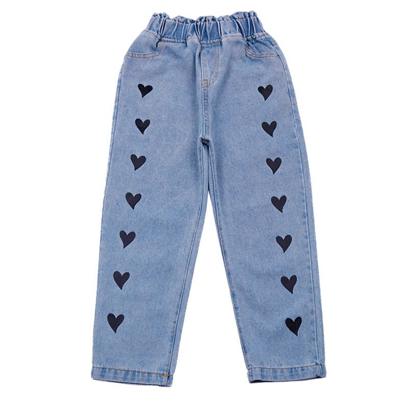 Jean imprimé cœur pour adolescentes, pantalon décontracté, taille élastique, printemps automne, 6 8 10 12 14,: 170