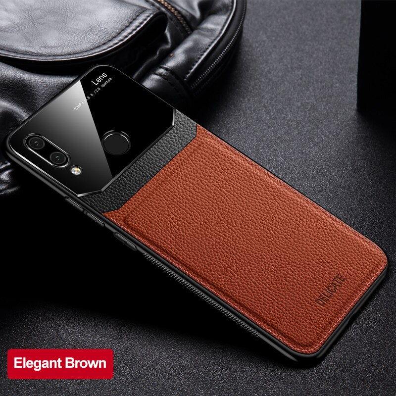 Xiaomi Redmi Note 7 Case PU Leather Plexiglass Silicone Shockproof Bumper Phone Case For Xiomi Redmi Note8 8 Pro Plus Back Cover: Redmi Note 8T / Brown