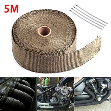 Exhaust Heat Wrap Thermal Tape Fiberglass Heat Wrap Manifold Insulation Roll Resistant with Stainless Ties 5M*2.5cm: GOLD