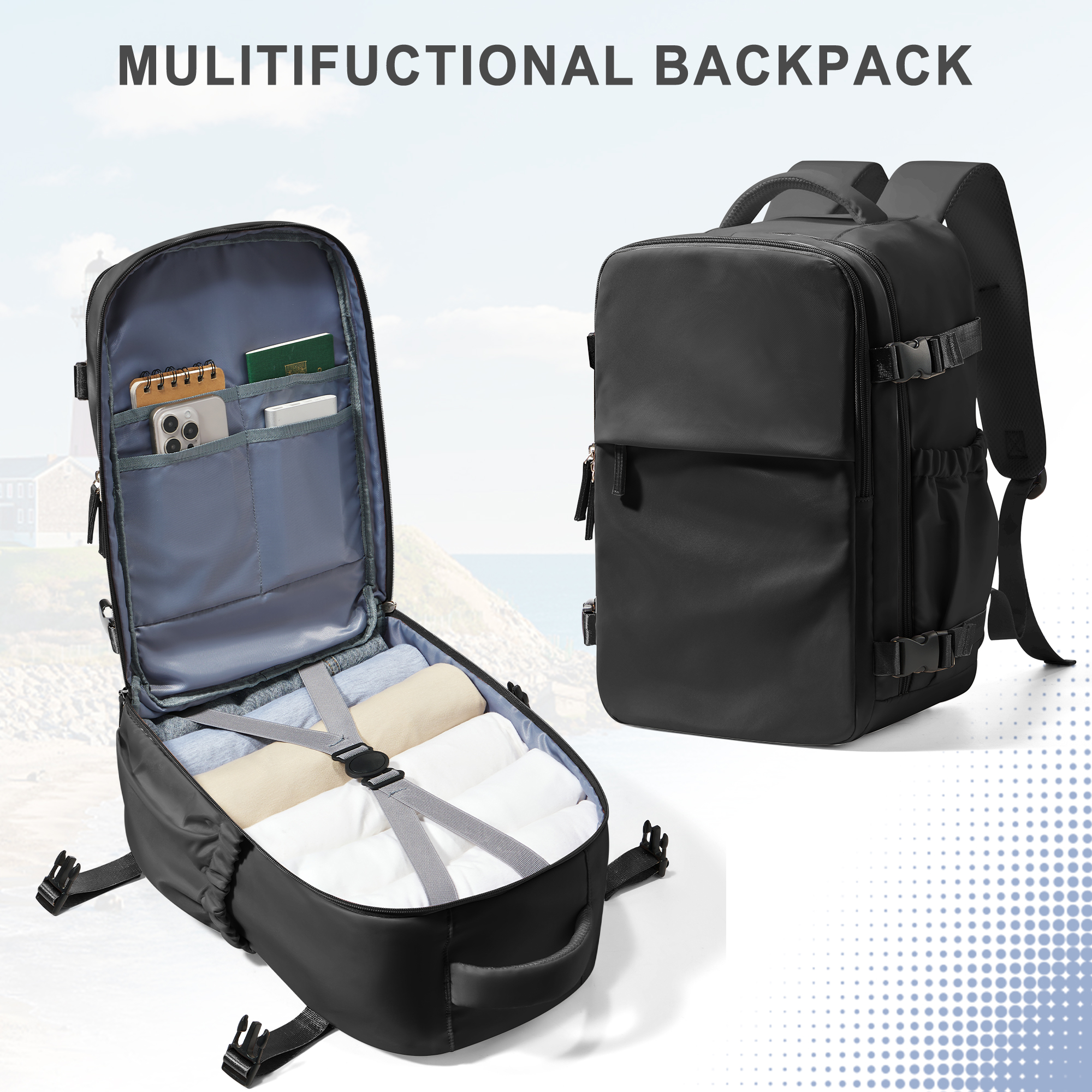Cabin Airplane Travel Backpack 40x30x20, Hand Luggage Cabin Backpack Wizzair 40x30x20 Carry-Ons Men Women 15.6 inch Laptop Bags: black