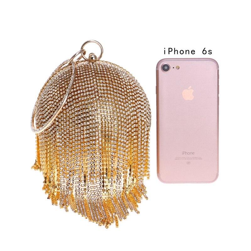 SEKUSA Tassel Rhinestones Women Evening Bags Chain Shoulder Lady Purse Handbags Diamonds Round Wedding Party Clutch Bags